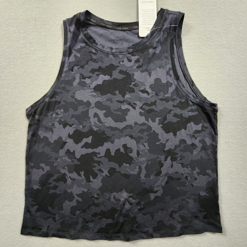 CRZ YOGA Cropped Tank Top Sleeveless Sports Shirt Womens Size Medium Black Camo
